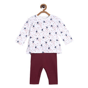 Pack of 2 top and knit bottom - white & maroon for 0-3 Months