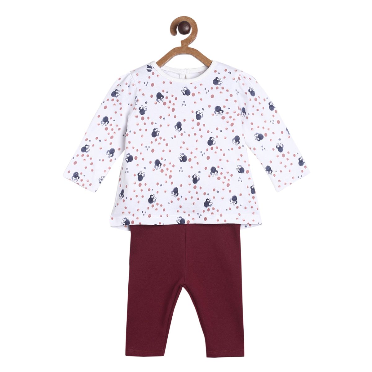 Pack of 2 top and knit bottom - white & maroon for 0-3 Months