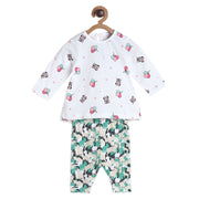 Pack of 2 top and knit bottom - white & turquoise blue for 0-3 Months