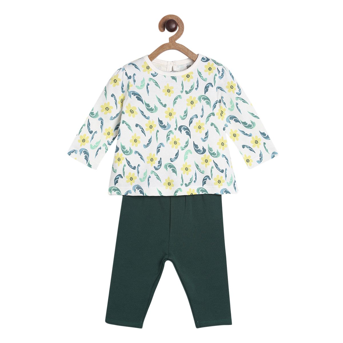 Pack of 2 top and knit bottom - white & emerald green for 0-3 Months