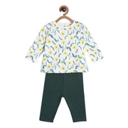 Pack of 2 top and knit bottom - white & emerald green for 0-3 Months