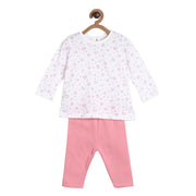 Pack of 2 top and knit bottom - white & baby pink for 0-3 Months