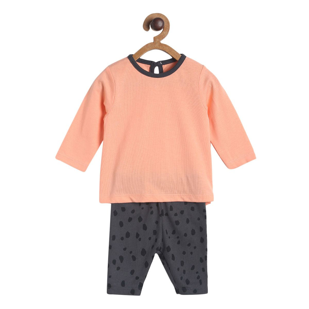 Pack of 2 top and knit bottom - peach & dark grey for 0-3 Months