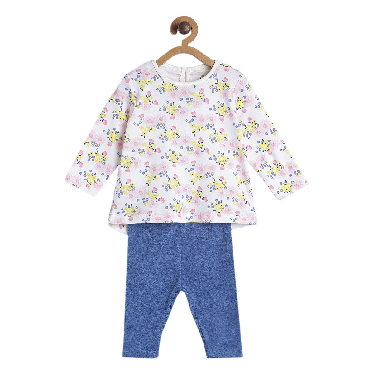 Pack of 2 top and knit bottom - white & blue for 0-3 Months