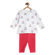 Pack of 2 top and knit bottom - white & red for 0-3 Months
