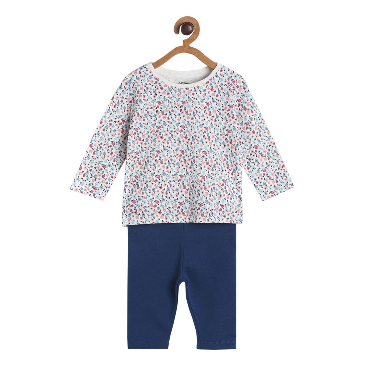 Pack of 2 top and knit bottom set - light blue & navy blue for 0-3 Months