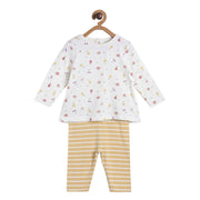 Pack of 2 t-shirt and knit bottom - white & light brown for 0-3 Months