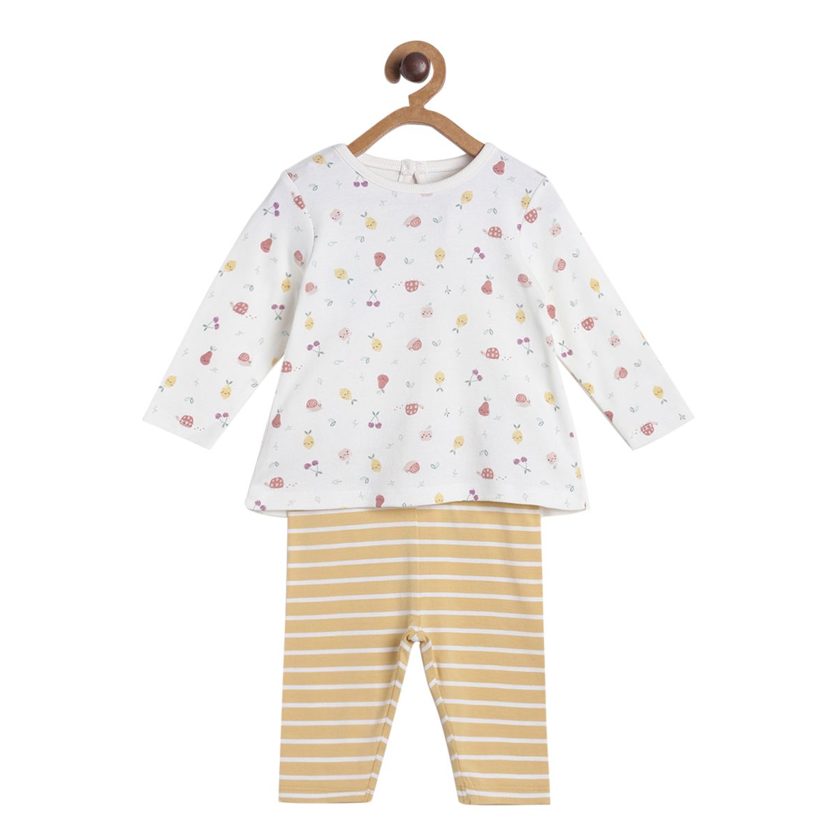 Pack of 2 t-shirt and knit bottom - white & light brown for 0-3 Months