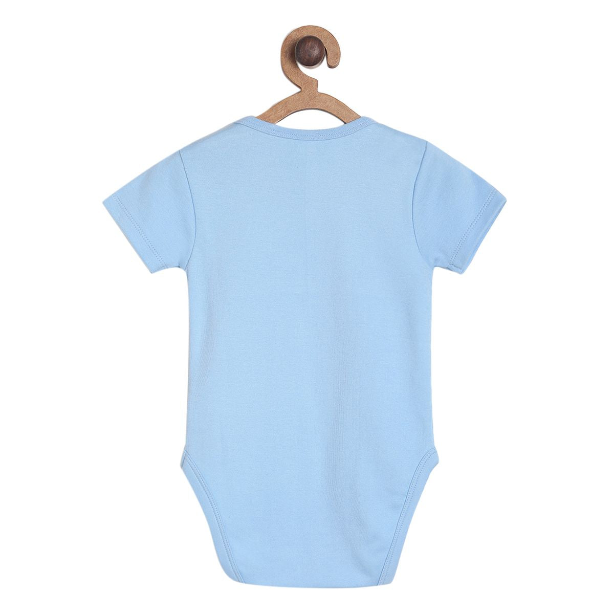 Blue Bodysuit With Growing Own Veg Graphic Paired With Pastel Green Knit Shorts