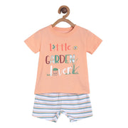 Pack of 2 tee and shorts set - peach & white and blue for 0-3 Months