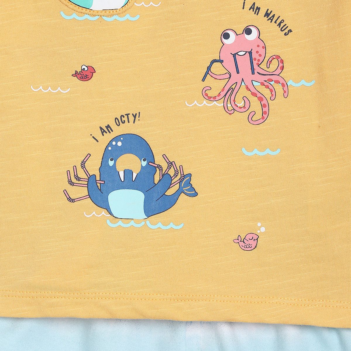 Yellow Panel Printed Tee With Tie Dyed Inspired Shorts