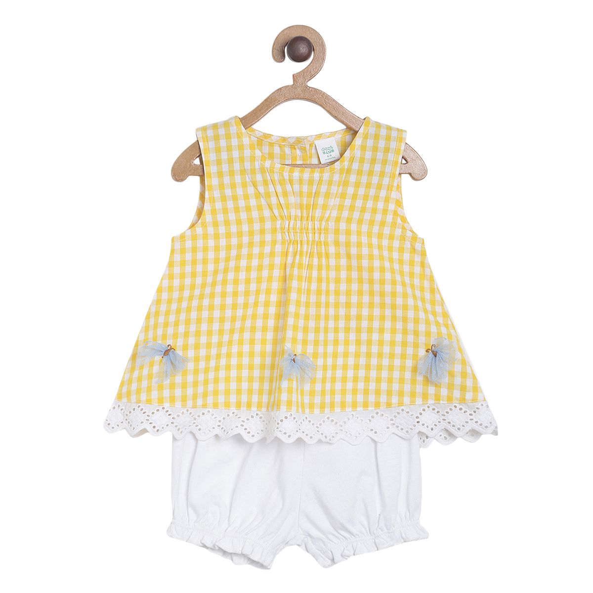 Pack of 2 top and shorts set - lemon yellow & white for 0-3 Months