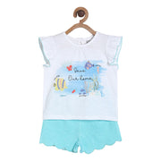 Pack of 2 top and shorts set - white & sky blue for 0-3 Months
