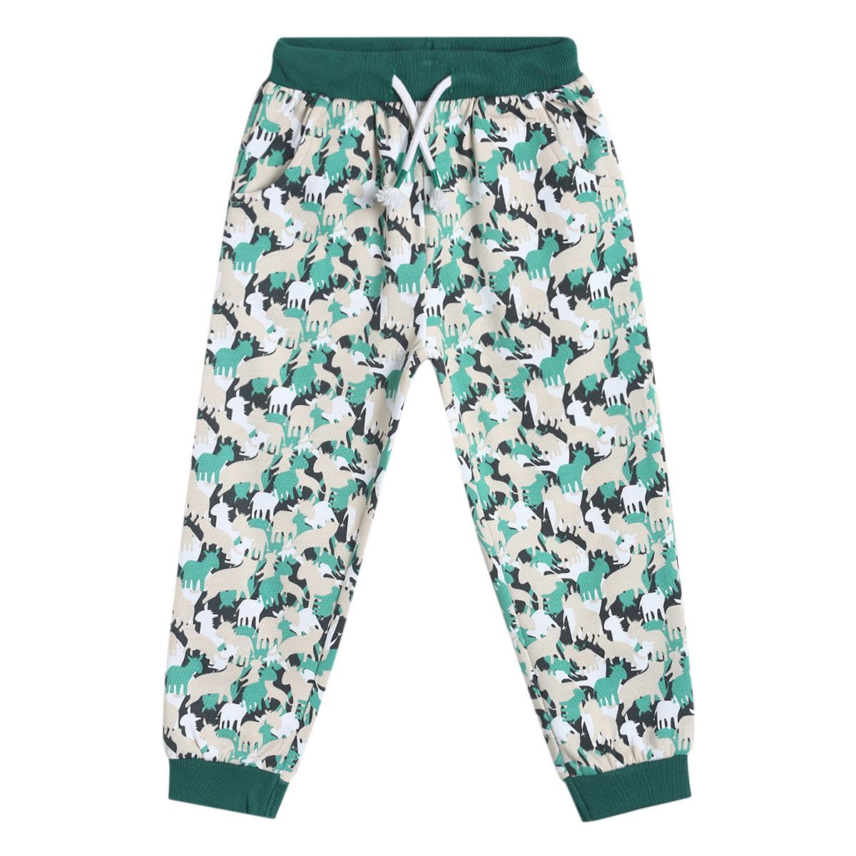 Pack of 1 knit jogger - white & emerald green for 3-6 Months