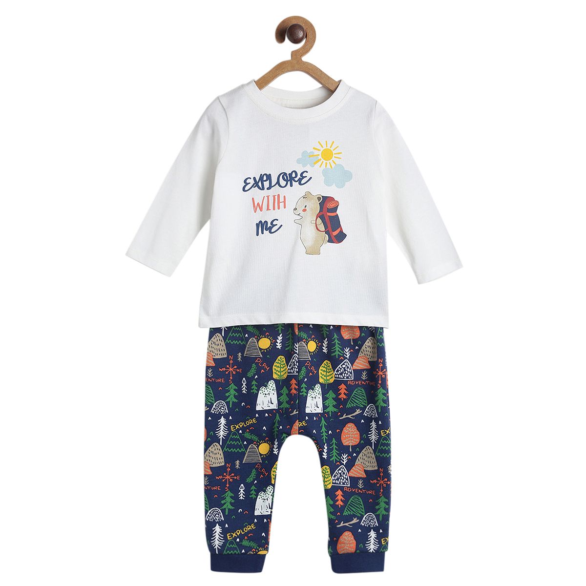 Pack of 2 t-shirt and full length bottom - marshmallow and blue for 0-3 Months