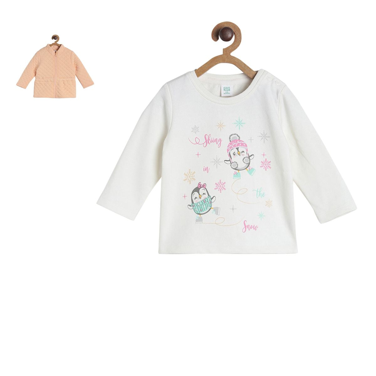 Pack of 3 jacket + top & bottom set - peach  & red for 3-6 Months