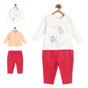 Pack of 3 jacket + top & bottom set - peach  & red for 3-6 Months