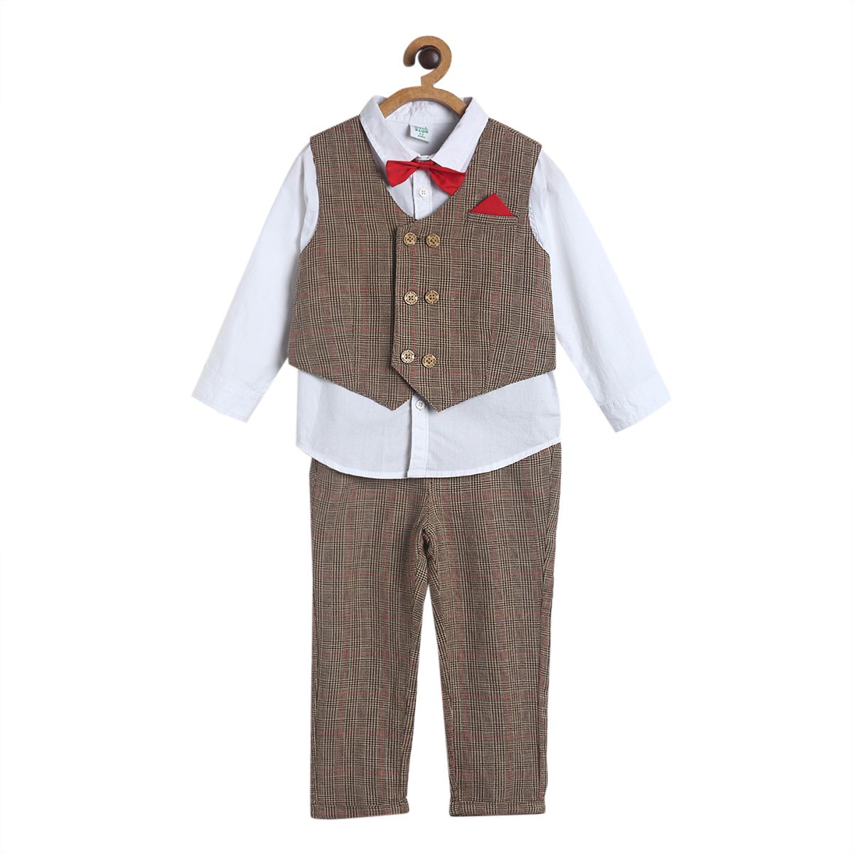 Pack of 4 waist coat with top& bottom set - sky blue & dark brown for 3-6 Months
