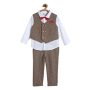 Pack of 4 waist coat with top& bottom set - sky blue & dark brown for 3-6 Months