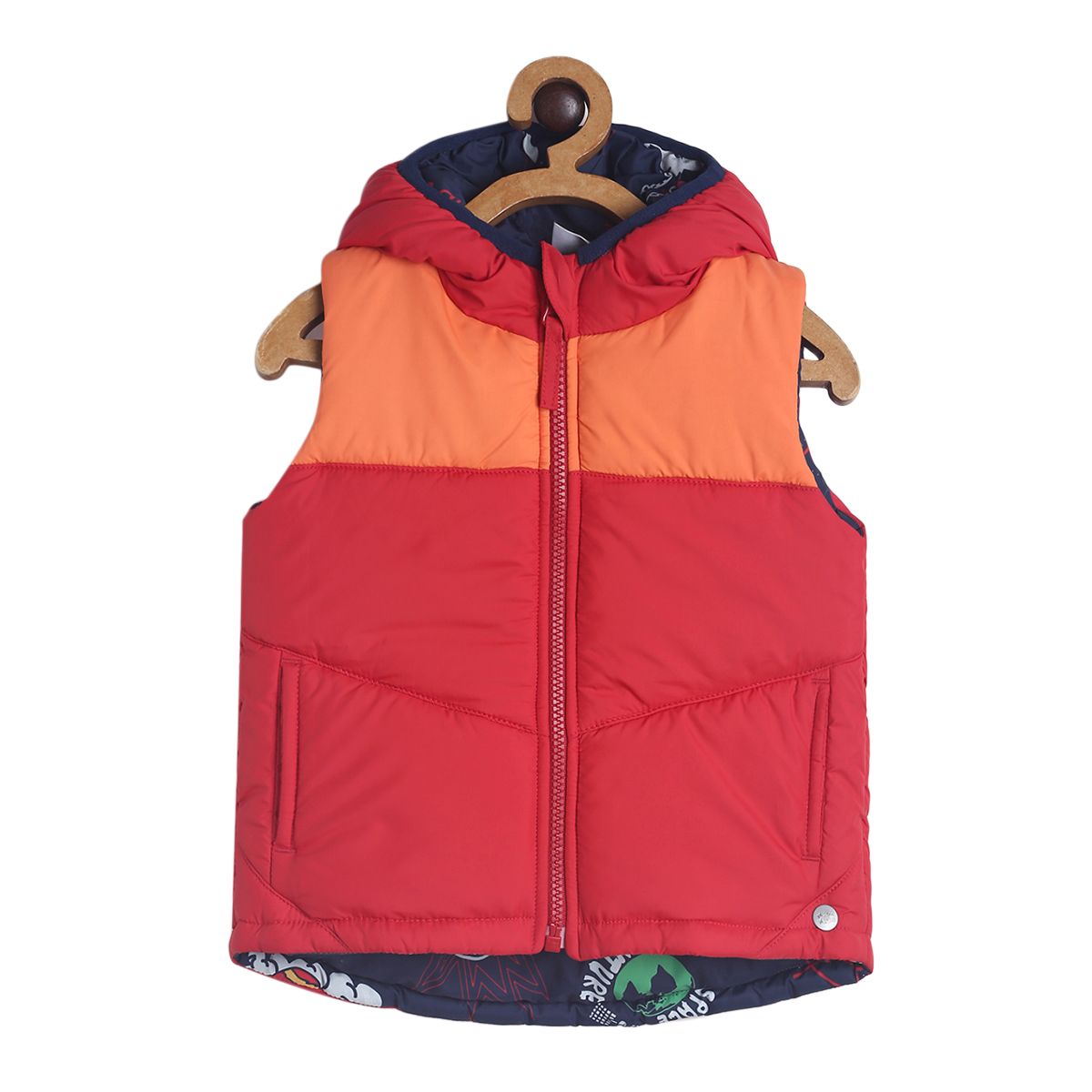 Pack of 1 hooded sleeve less jacket - red for 3-6 Months