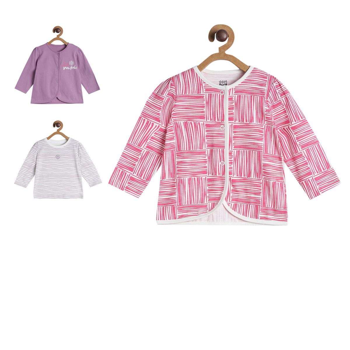 Pack of 3 front open vest - marshmallow and lavender for New Born