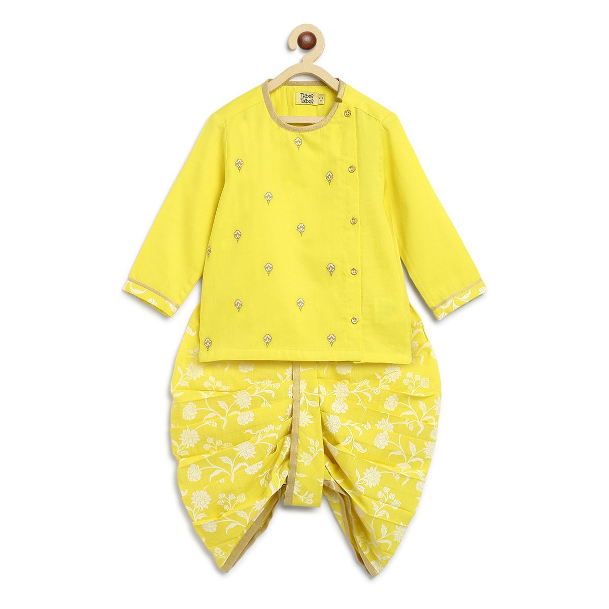 Tiber Taber Baby Sadabahar Buti Dhoti Set - Yellow