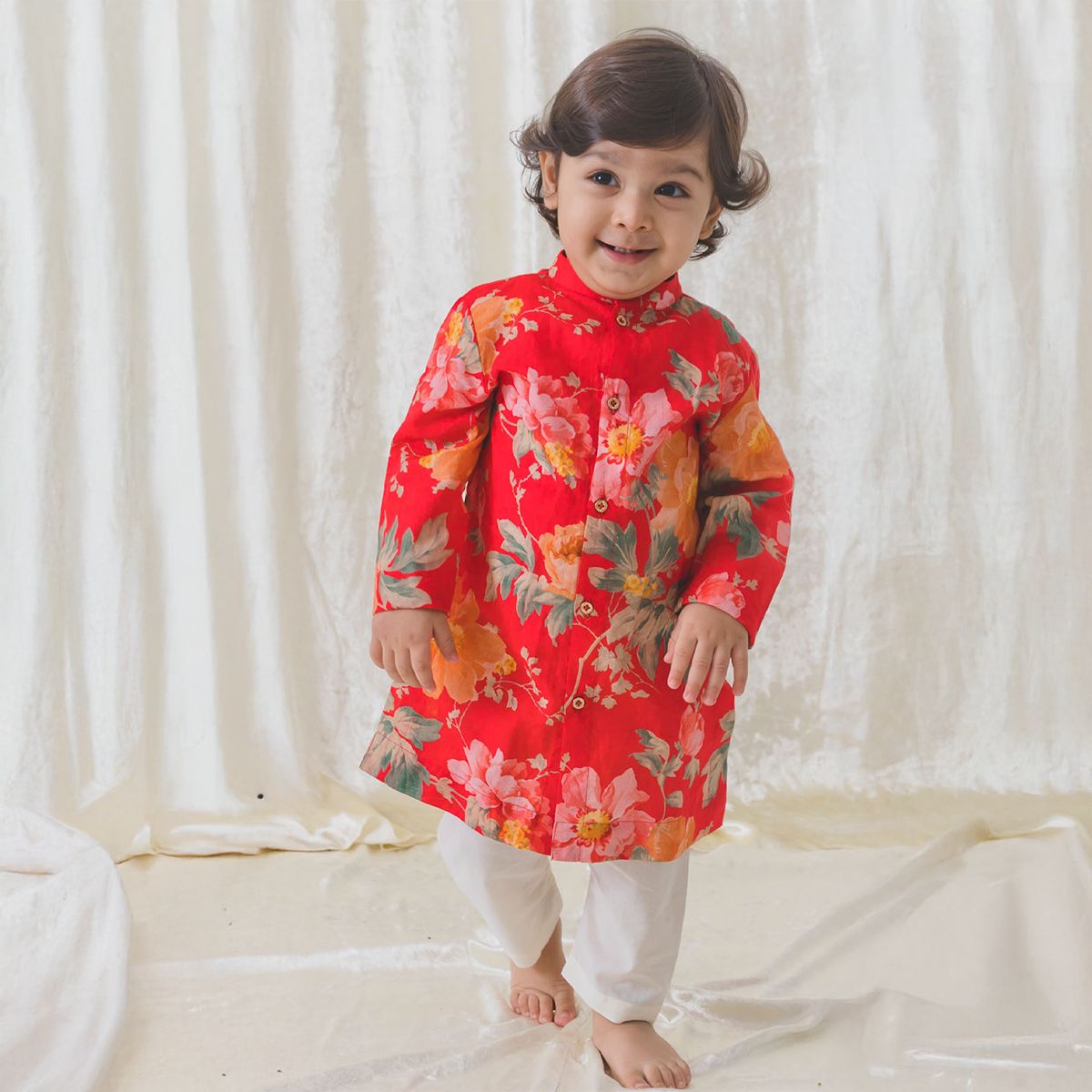 Tiber Taber Blossom Bliss Kurta Pyjama Set - Red
