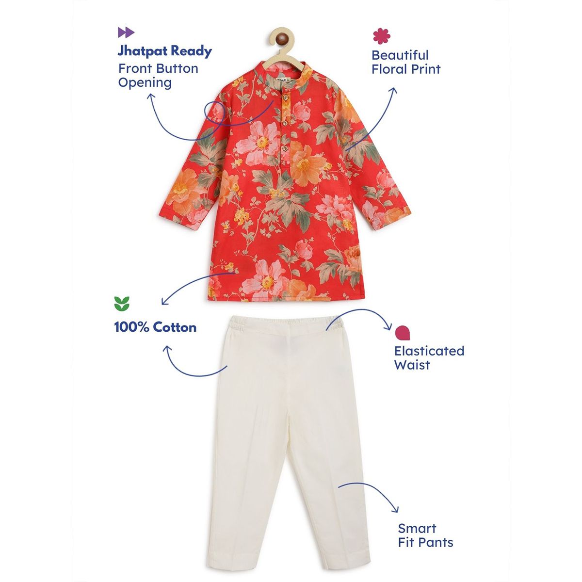 Tiber Taber Budding Hero Kurta Pyjama Set - Red