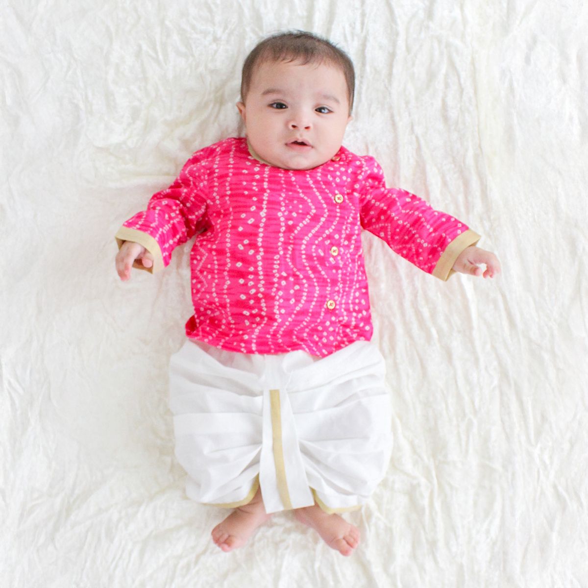 Tiber Taber Bandhani Pink Prince Dhoti Set