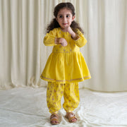 Tiber Taber Sadabahar Silk Suit Set Embroidered - Yellow