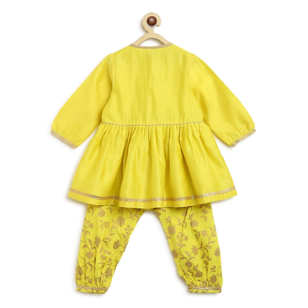 Tiber Taber Sadabahar Silk Suit Set Embroidered - Yellow