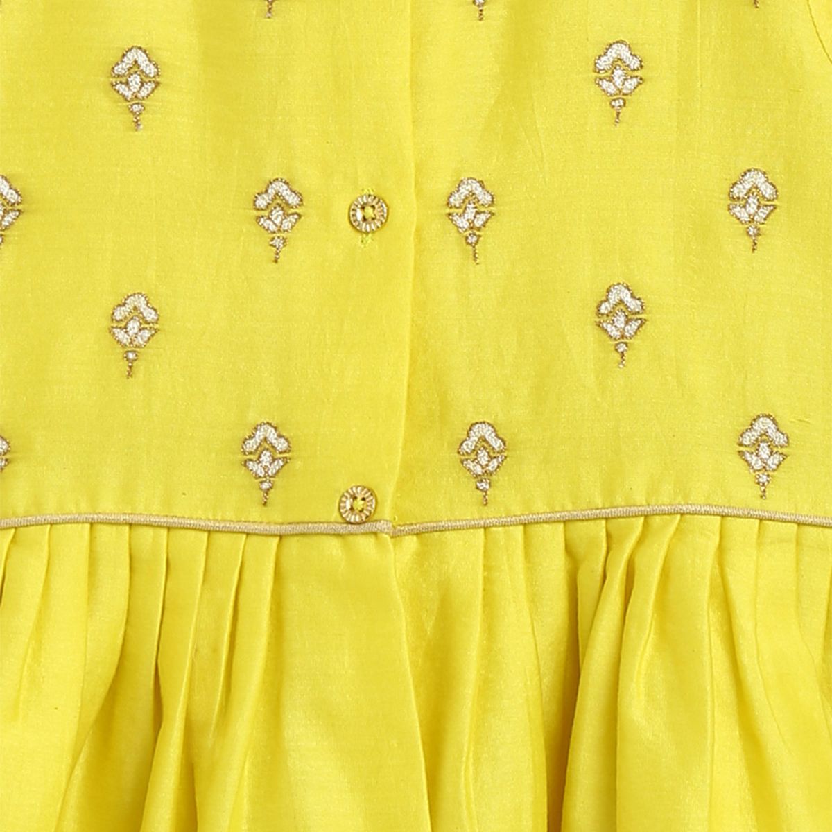 Tiber Taber Sadabahar Silk Suit Set Embroidered - Yellow