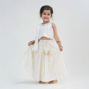 Tiber Taber Girl Golden Hearts Lehenga Choli Set-White