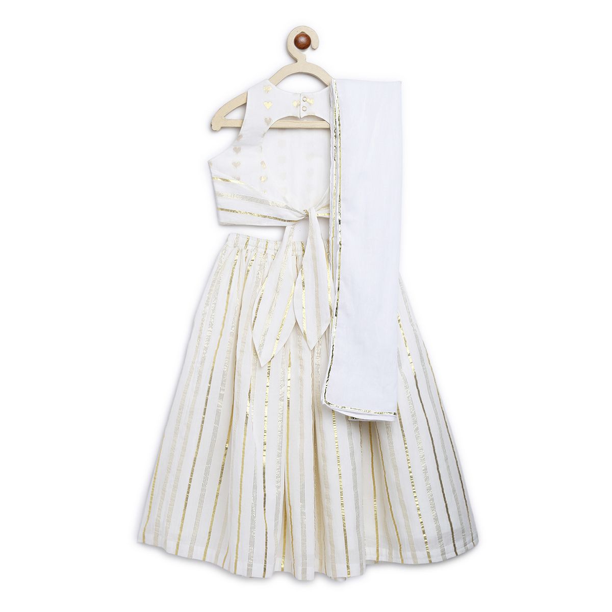 Tiber Taber Girl Golden Hearts Lehenga Choli Set-White