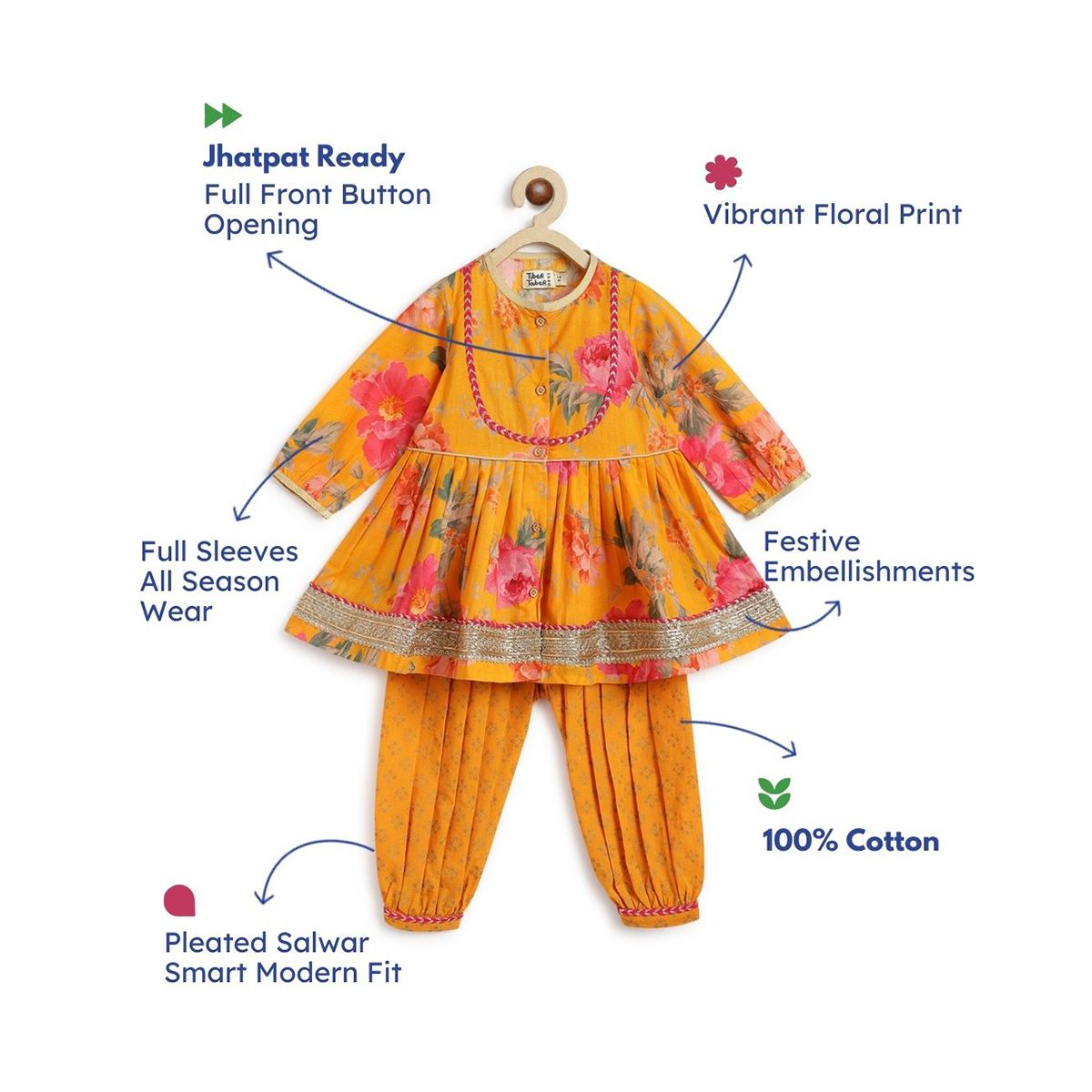 Tiber Taber Garden Bloom Angrakha Set - Yellow