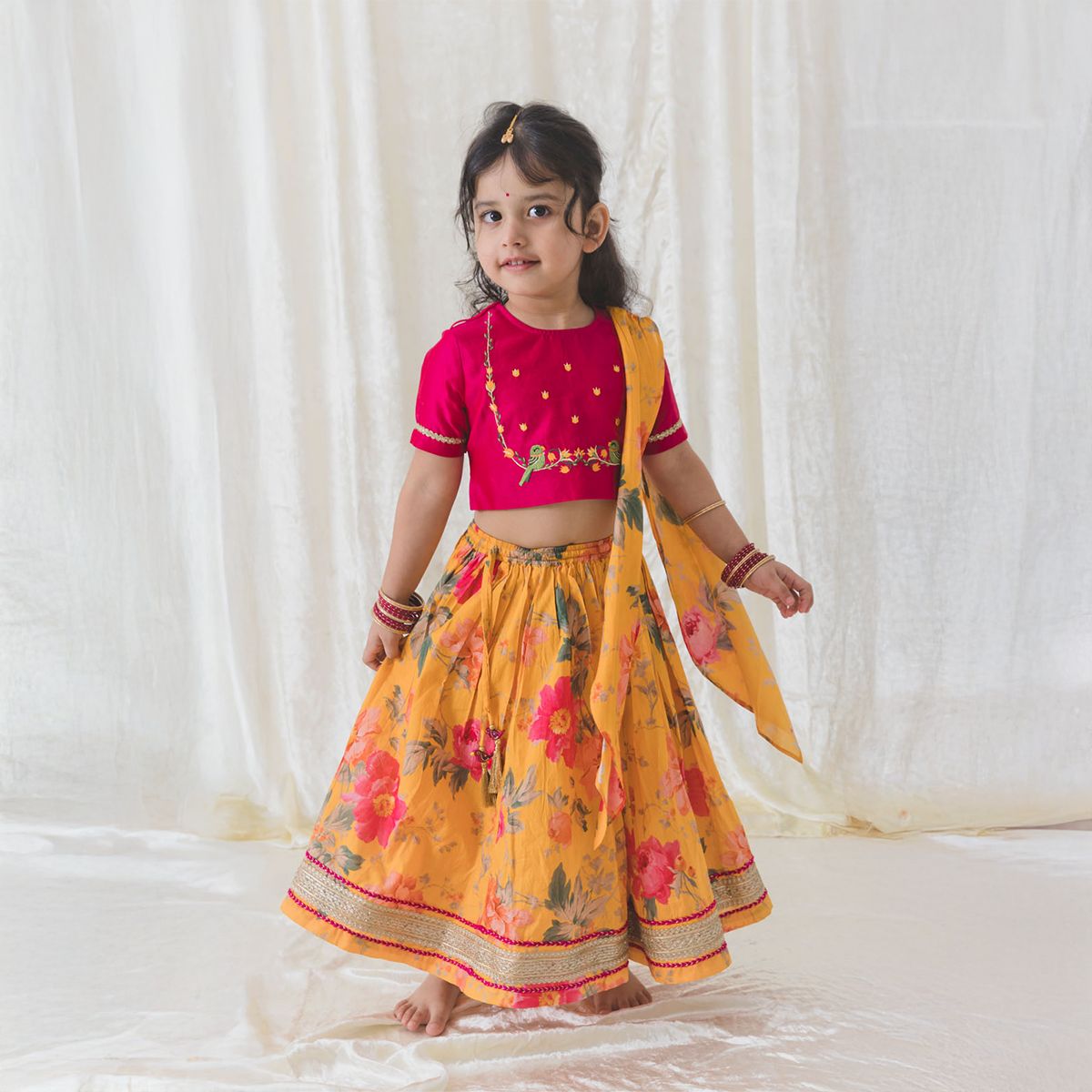 Tiber Taber Floral Fun Lehenga Set - Yellow