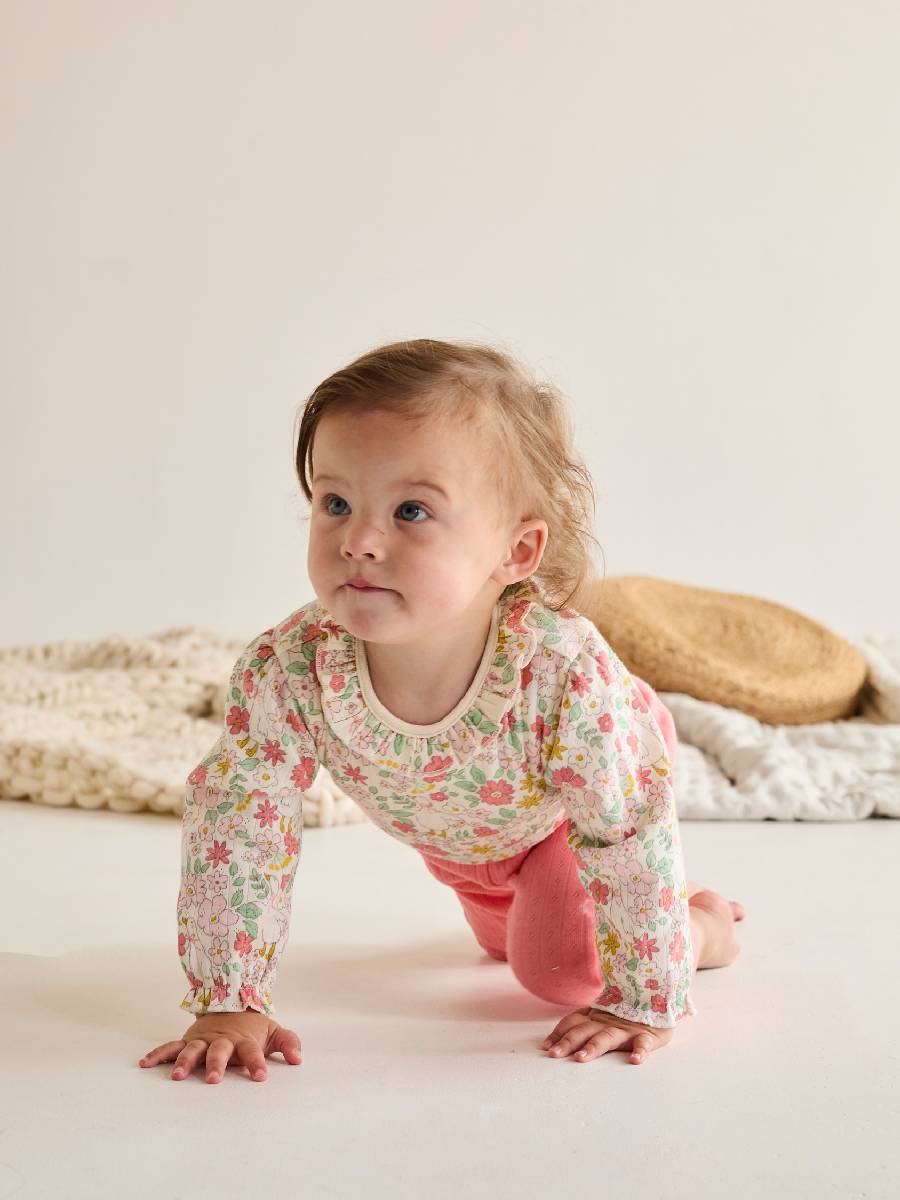 Baby Girls Pack of 3 Floral Printed Bodysuits, Multicolour