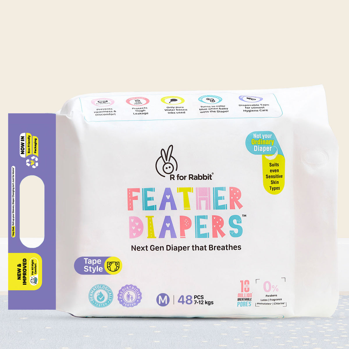 R for Rabbit Feather M Diapers Pack of 48 Tape