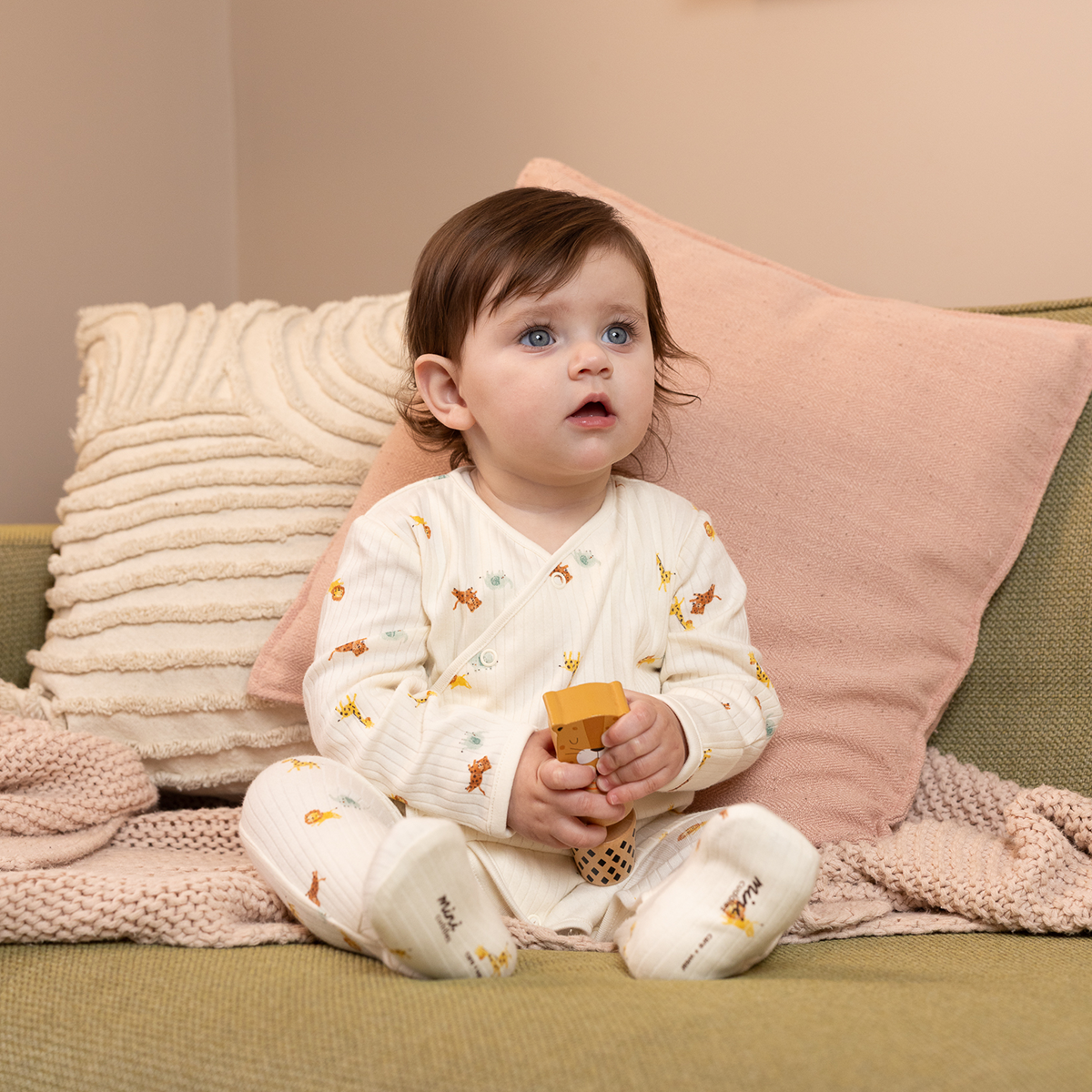 Baby Unisex Animal Print Top And Bottom Set, Ivory