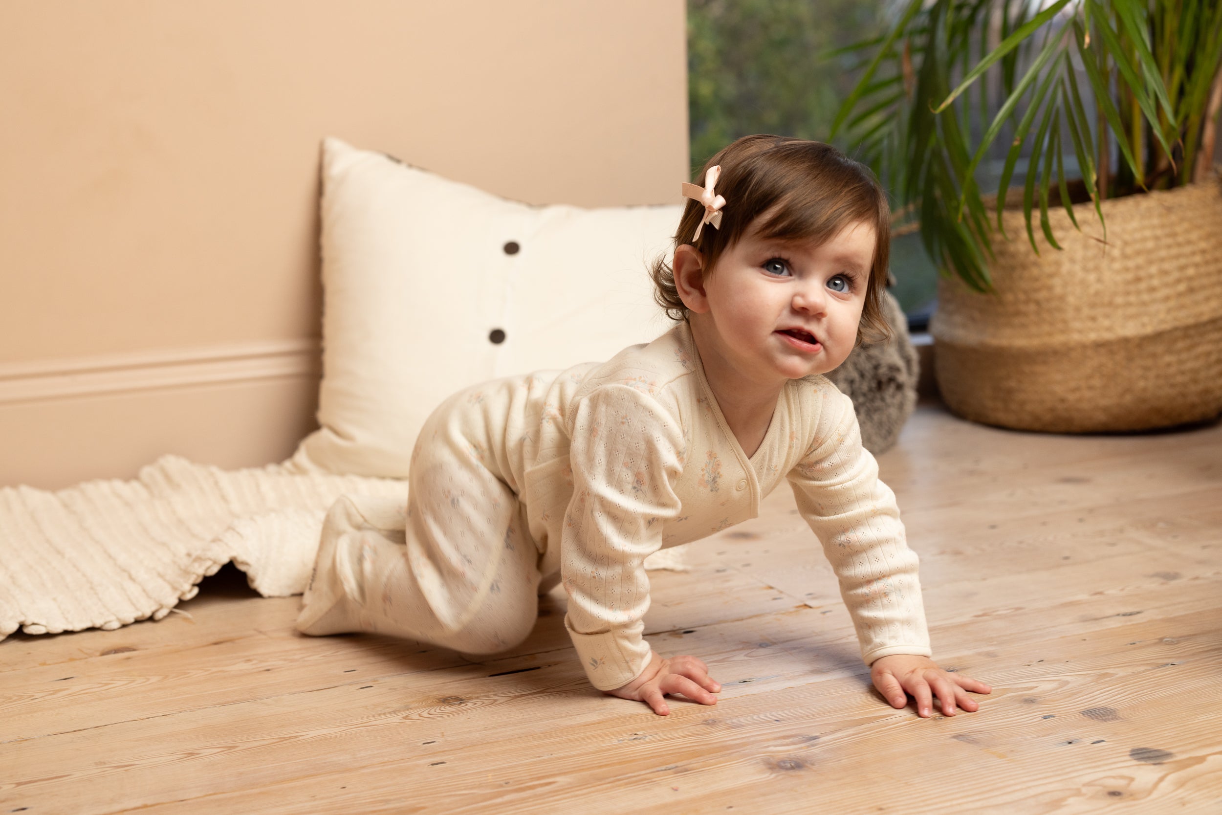 Baby Girls Printed Sleepsuit with Cap & Blanket Gift Set, Off White & Blush Pink
