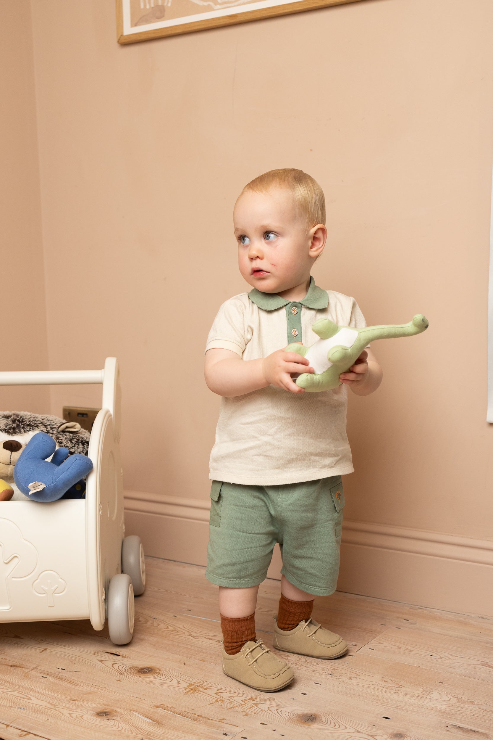 Baby Boys Solid Polo T-Shirt, Beige And Green