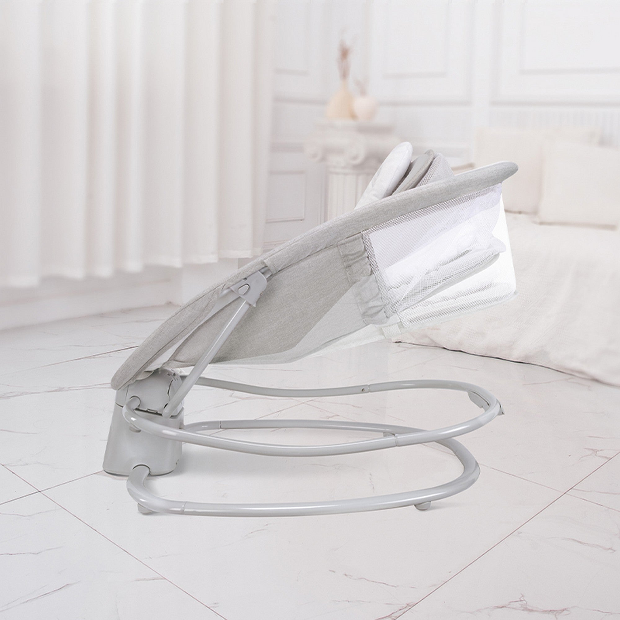 Mastela Grey Electric Baby Rocker and Bouncer with Music, Mosquito Net and Canopy for Infants