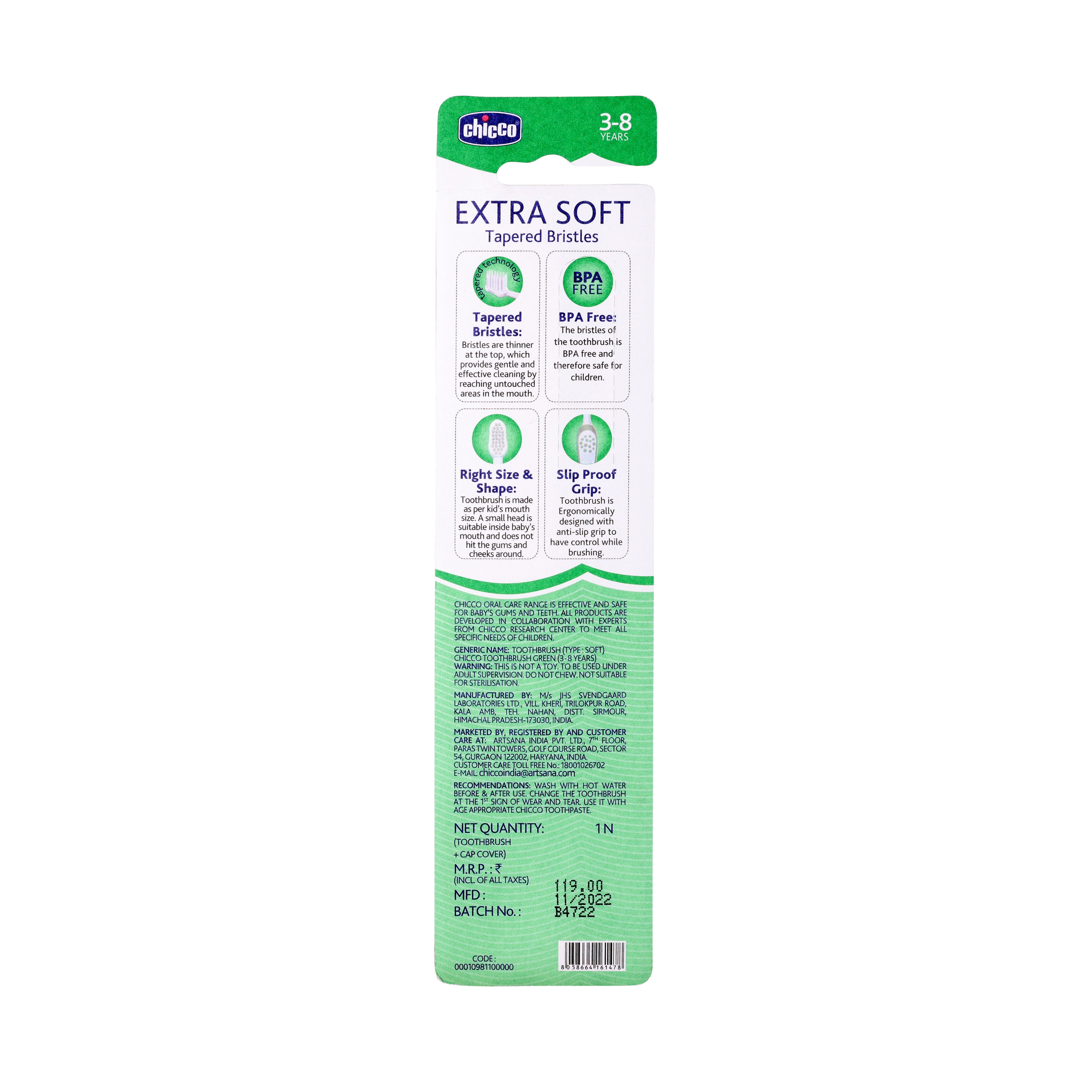Chicco Toothbrush Green 3Y-8Y