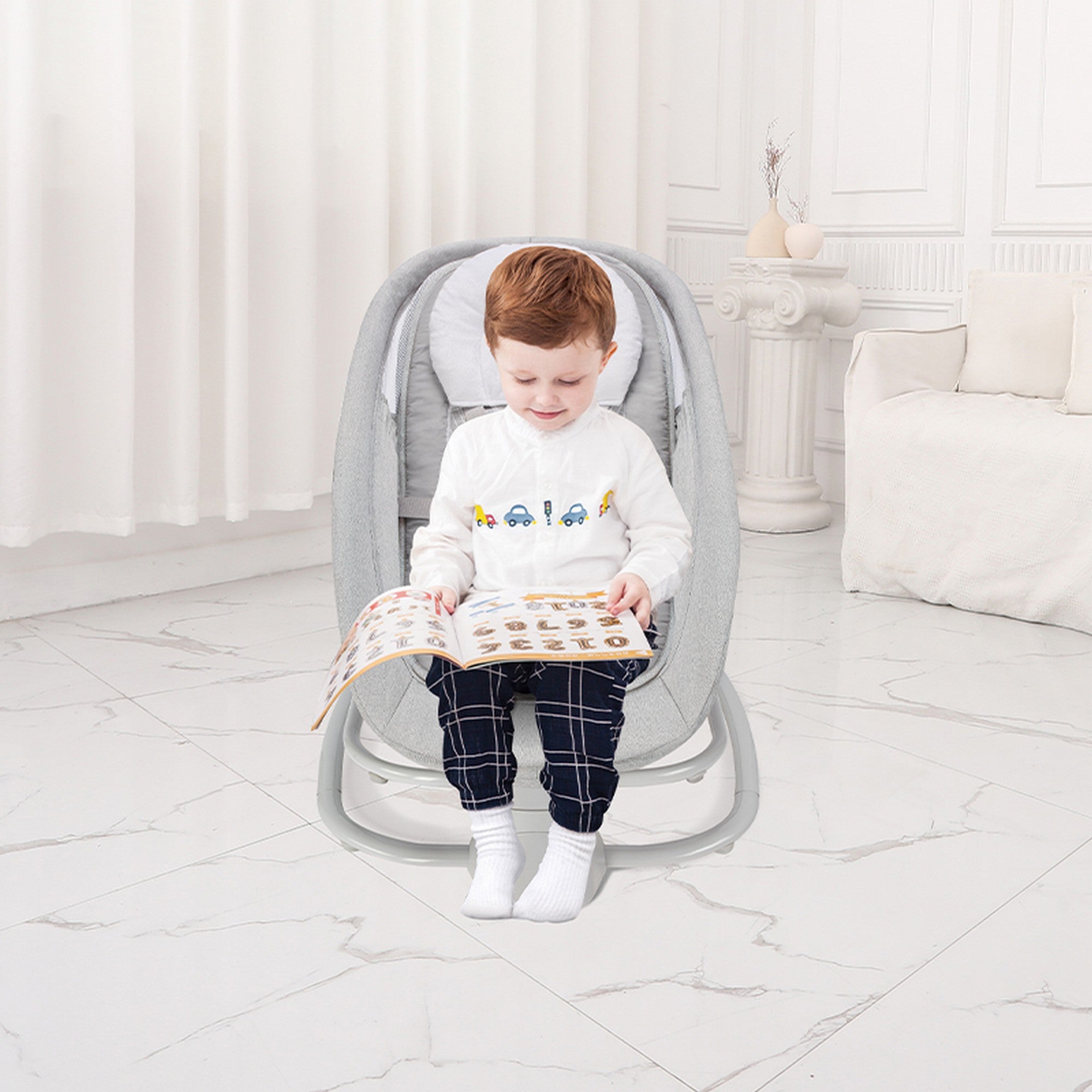 Mastela Grey Electric Baby Rocker and Bouncer with Music, Mosquito Net and Canopy for Infants