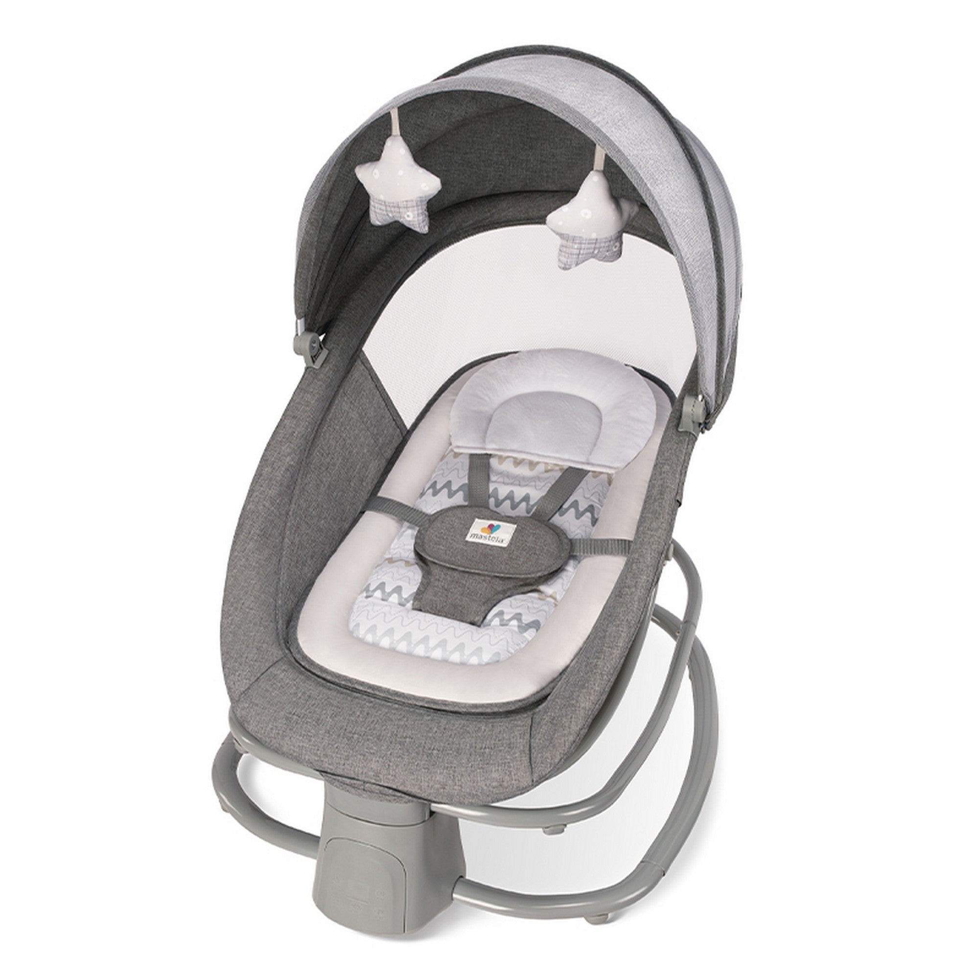 Mastela Grey Baby Electric Rocker and Bouncer with Music, Canopy and Mosquito Net for Infants