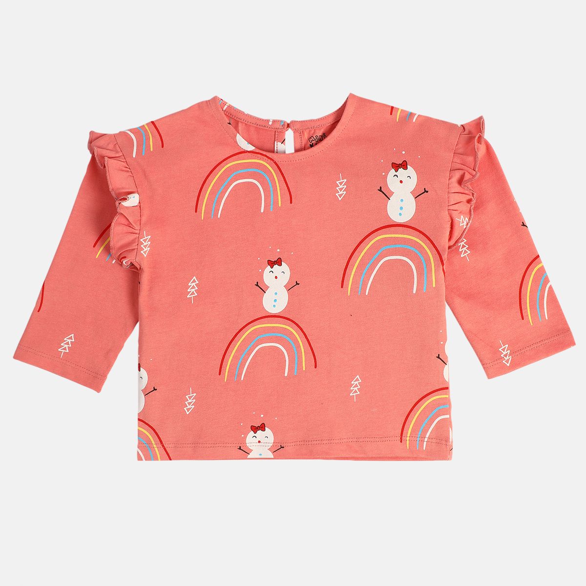 Girls Cotton Full Sleeves Rainbow Printed Top - Peach