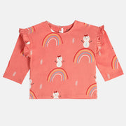 Girls Cotton Full Sleeves Rainbow Printed Top - Peach