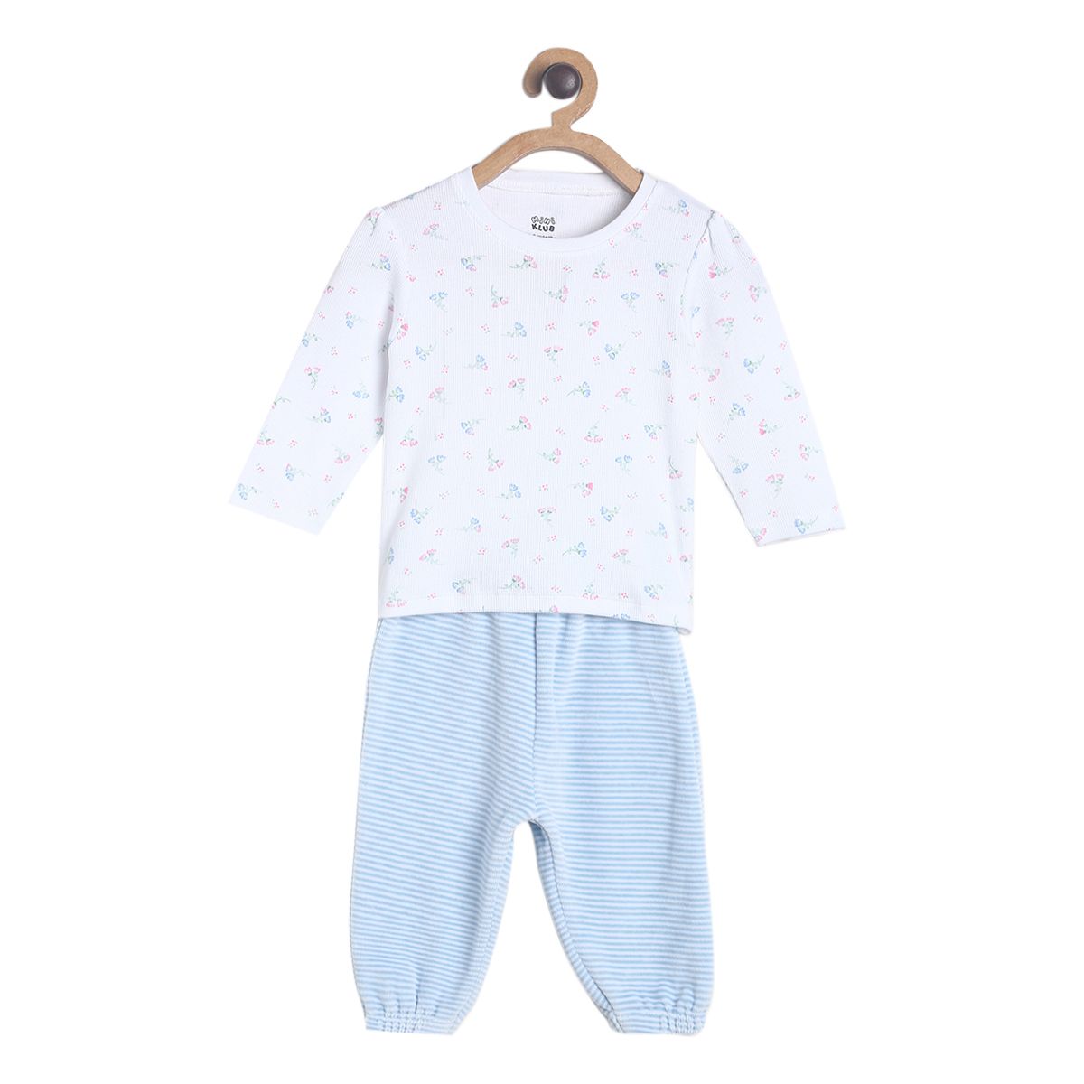Pack of 2 top and bottom set - white & sky blue for 0-3 Months