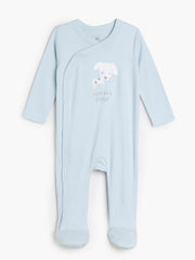 Baby Unisex Puppy Print Front Open Sleepsuit, Light Blue
