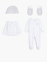 Baby Unisex Animal and Star Print Newborn Gift Set Pack of 5, White and Grey
